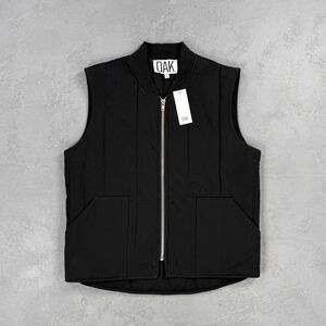 NWT OAK NYC Black Cotton Twill Zip Front Padded Vest Size 2, Medium